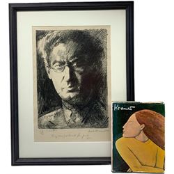 Jacob Kramer (British 1892-1962): 'Self Portrait' inscribed 'To my dear pal Laurel from Jacob 1930', lithograph signed titled and numbered 2/40 together with 'Kramer - A Memorial Volume', limited publication max 45cm x 30cm (2)