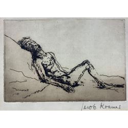 Jacob Kramer (British 1892-1962): Reclining Nude Man, etching signed 10cm x 15cm