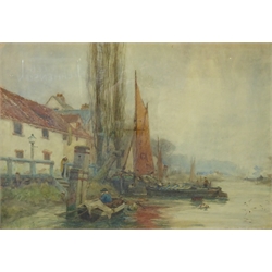  Oswald Garside (British 1879-1942): Boats Moored in an Estuary, watercolour signed 79cm x 42cm  