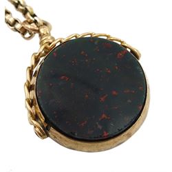 Victorian 9ct gold necklace chain and a 9ct gold carnelian and bloodstone swivel fob