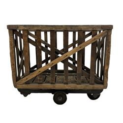 19th century pine and wrought metal mill cart 