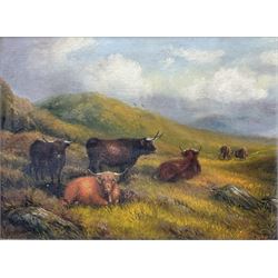 A Jackson (British 19th century): Highland Cattle, oil on canvas signed 29 cm x 39cm