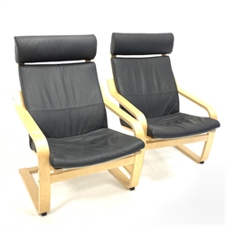  Pair of 'Ikea Poang' lounge chairs with upholstered loose cushions,   
