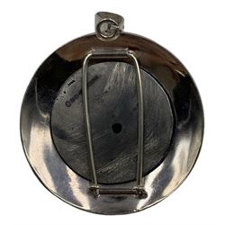 Modern silver pendant, of circular form with enamel insect plaque, within an engraved silver border, hallmarked Jon Braganza, London 2023 with Charles III coronation mark, D4.5cm