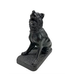 Italian Grand Tour carved green serpentine model of the 'Dog of Alciabades' or 'Jennings Dog', after the antique, seated on a moulded plinth H16cm 
