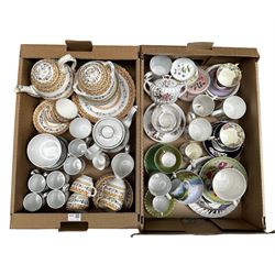 Edwardian peach banded part tea set, various tea and coffee cups etc in two boxes