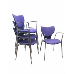Jorge Pensi for Akaba - Set of four 'Gorka' stacking chairs with upholstered seat and back rest, raised on brushed aluminium supports