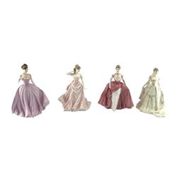 Four Coalport figures comprising 'Queen Mary' limited edition no. 1,561/7500, 'Millennium Debut' limited edition no. 3,148/7500, ‘With this Ring’ limited edition no. 1633/12500 and ‘The Rose Ball’ limited edition no. 4372/7500 (4)
