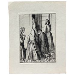 Frederick George Austin (British 1902-1990): Nuns and Gentleman in Prayer at Doorway, drypoint etching signed and dated '29 in the plate 16cm x 12cm (unframed)
Provenance: direct from the granddaughter of the artist