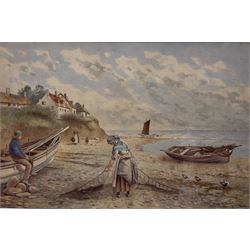 Kate E Booth (British fl.1850-1898): 'Spreading the Nets', watercolour signed and titled 33cm x 49cm