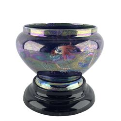 1920s Maling lustre bowl decorated in the 'Dragons and Cloud' pattern, no. 3311, on associated stand, D19cm 