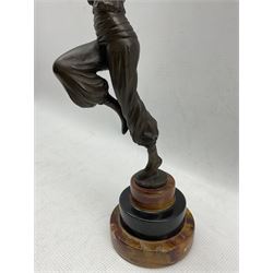 Art Deco style bronzed statue of woman holding parrot mounted on an onyx base after Paul Phillipe H40cm