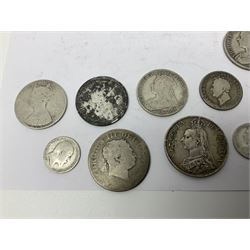 Approximately 450 grams of Great British pre 1920 silver coins including Queen Victoria 1890 and 1896 crowns, various half crowns etc