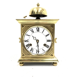 Contemporary brass mantel or bracket clock, white enamel dial with Roman chapter ring, eight day movement stamped 'Franz Hermle' striking to exterior bell