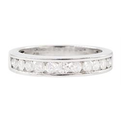 14ct white gold channel set round brilliant cut diamond half eternity ring, stamped, total diamond weight approx 0.65 carat