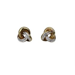 Pair 9ct gold and cubic zirconia knot earrings 