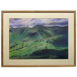 Martin J Popplewell (Northern British Contemporary): 'Snowdonia II' and Lake District Landscape, near pair oil pastels signed, former titled verso max 41cm x 59cm (2)