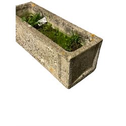 Pair of rectangular composite garden troughs with swag decoration