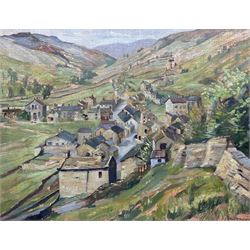 Thomas McAndrew (Northern British 1916-2002): Dales Village Landscape, oil on board signed, artist's address label verso 51cm x 67cm