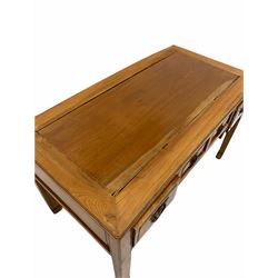 20th century Chinese hardwood side table, fitted with four drawers, raised on square supports W118cm x 62cm, H72cm