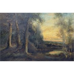 Henry Cooper (British 1859-1934): Sunset River Landscape with Forest, oil on canvas signed 50cm x 75cm