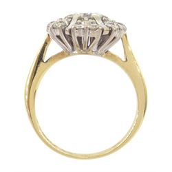 18ct gold round brilliant cut diamond cluster ring, London 1975, total diamond weight approx 0.75 carat