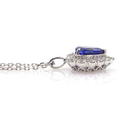 18ct white gold heart shaped tanzanite and round brilliant cut diamond pendant necklace, stamped 750, tanzanite approx 4.75 carat, total diamond weight approx 1.50 carat