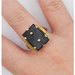 Early 20th century 9ct gold black onyx panel ring