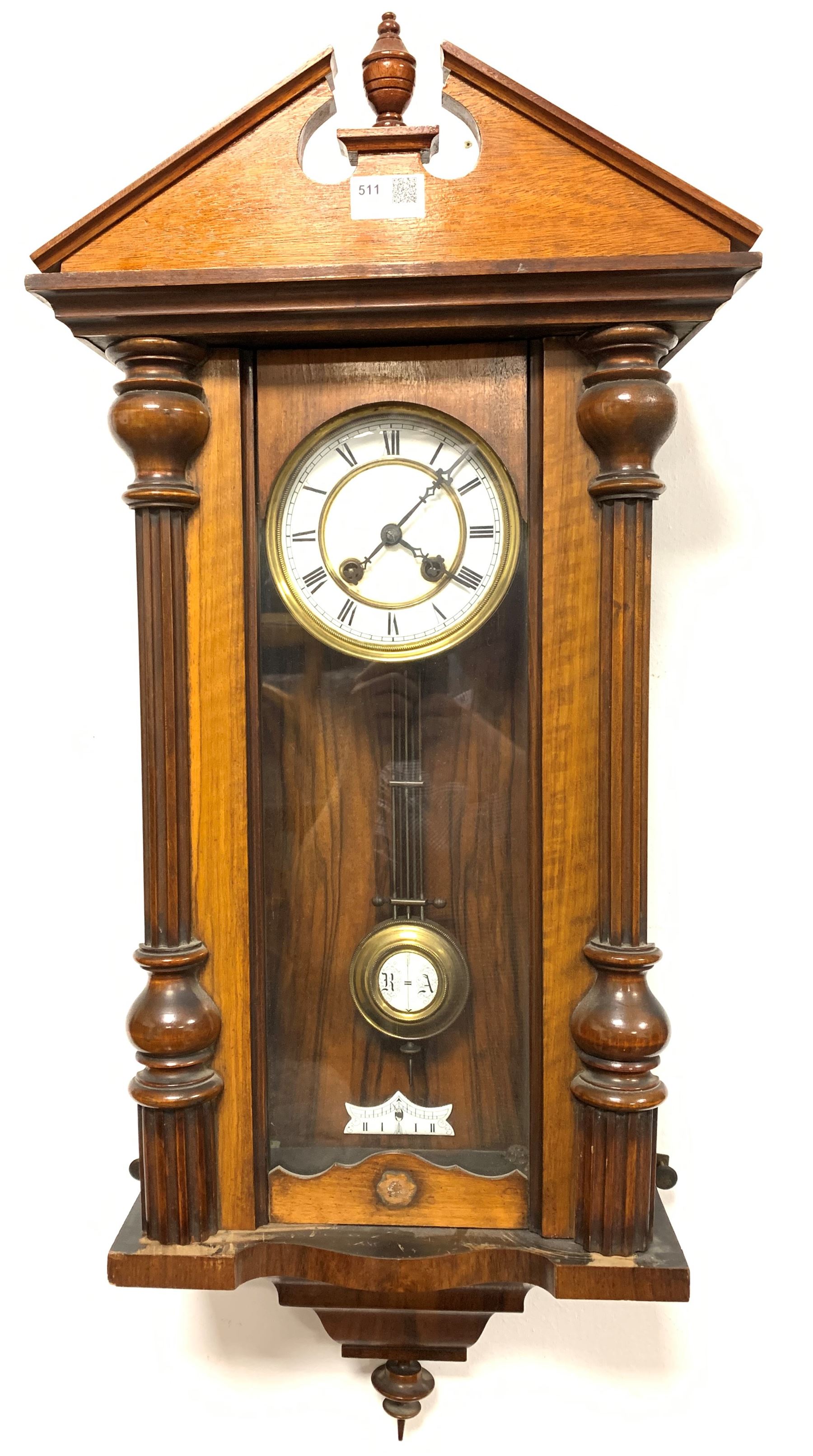 Late Victorian Walnut Cased Vienna Style Regulator Wall Clock White