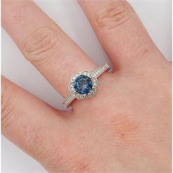 Silver London blue topaz and cubic zirconia ring, stamped 925