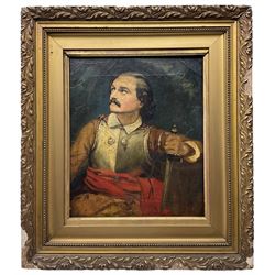 Continental School (19th century): Half Length Portrait of a Spanish Conquistador, oil on canvas unsigned 34cm x 29cm