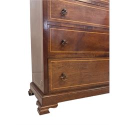 Georgian design mahogany tabletop chest, fitted with four graduating drawers with satinwood stringing, lower moulded edge over stepped bracket feet