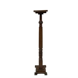 Victorian mahogany torchiere, with reeded and carved pillar mounted on a stepped base H121cm
