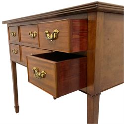 Georgian design mahogany lowboy side table, rectangular top with reeded edge, fitted with six cock-beaded drawers, raised on square tapering supports with spade feet