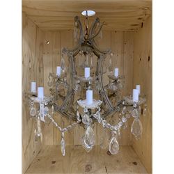 Venetian style glass and brass chandelier, twelve branches with lustre chains and drops H90cm (Approx.)