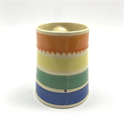  Susie Cooper 'Crown Works Burslem' tankard with integral handle and concentric decoration in orange, yellow, green and blue, H13cm  