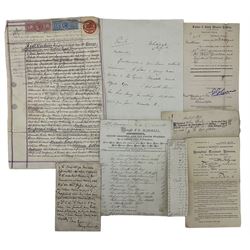 Hand written letter from the Prime Minister, Robert Peel to Sir Francis Boyle regarding employment for Benjamin Widdowson, signed. 17th century indenture between John Attwood and Thomas Cooper 1687, Victorian Power of Attorney, Parliamentary Election poster for the Northern Division of the West Riding 1880 and other ephemera