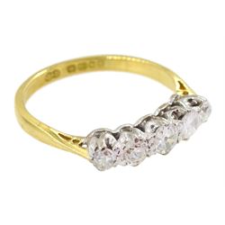 18ct gold five stone old cut diamond ring, total diamond carat weight approx 0.40 carat, London 1965