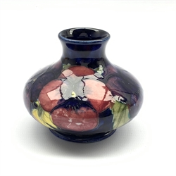 Moorcroft Pansy pattern squat vase, impressed and painted marks beneath, H8cm