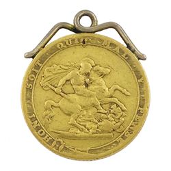 George III 1817 gold full sovereign coin, soldered base metal mount, on base metal chain