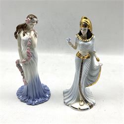Coalport limited edition figures to include, 'Golden Age' and 'Cleopatra', together with a Royal Worcester figure 'Masquerade' (5) max H25cm