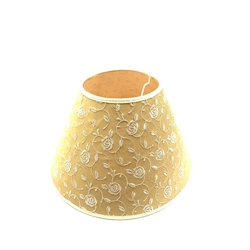 Semi circular brass wall light fitting  W43cm,  beadwork light shade and two antique design table lamps and shades