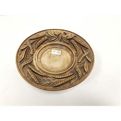 Black Forest type musical fruit bowl, carved in relief with a border of wheat sheaf's 