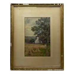 T Hampson Jones (British 1846-1916): Farm with Wheatsheaves, watercolour signed and dated 1876, 37cm x 24cm