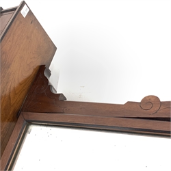Edwardian walnut reverse breakfront dressing table mirror fitted with three small drawers, W113cm, H80cm, D20cm