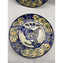 Pair of Royal Copenhagen Blue Pheasant pattern circular wall chargers, created after the original paintings by C. Joachim, D44.5cm (2)