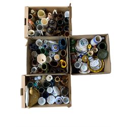 Quantity of studio pottery and other ceramics including gluggle jugs etc. in four boxes