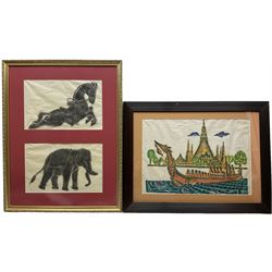 Two 19th/20th century Thai paintings of Horse and Elephant and the Royal Barge and other prints/photgraphs etc