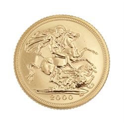 Queen Elizabeth II 2000 gold half sovereign coin