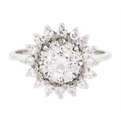 Platinum round brilliant cut diamond cluster ring, stamped Plat, total diamond weight approx 0.70 carat